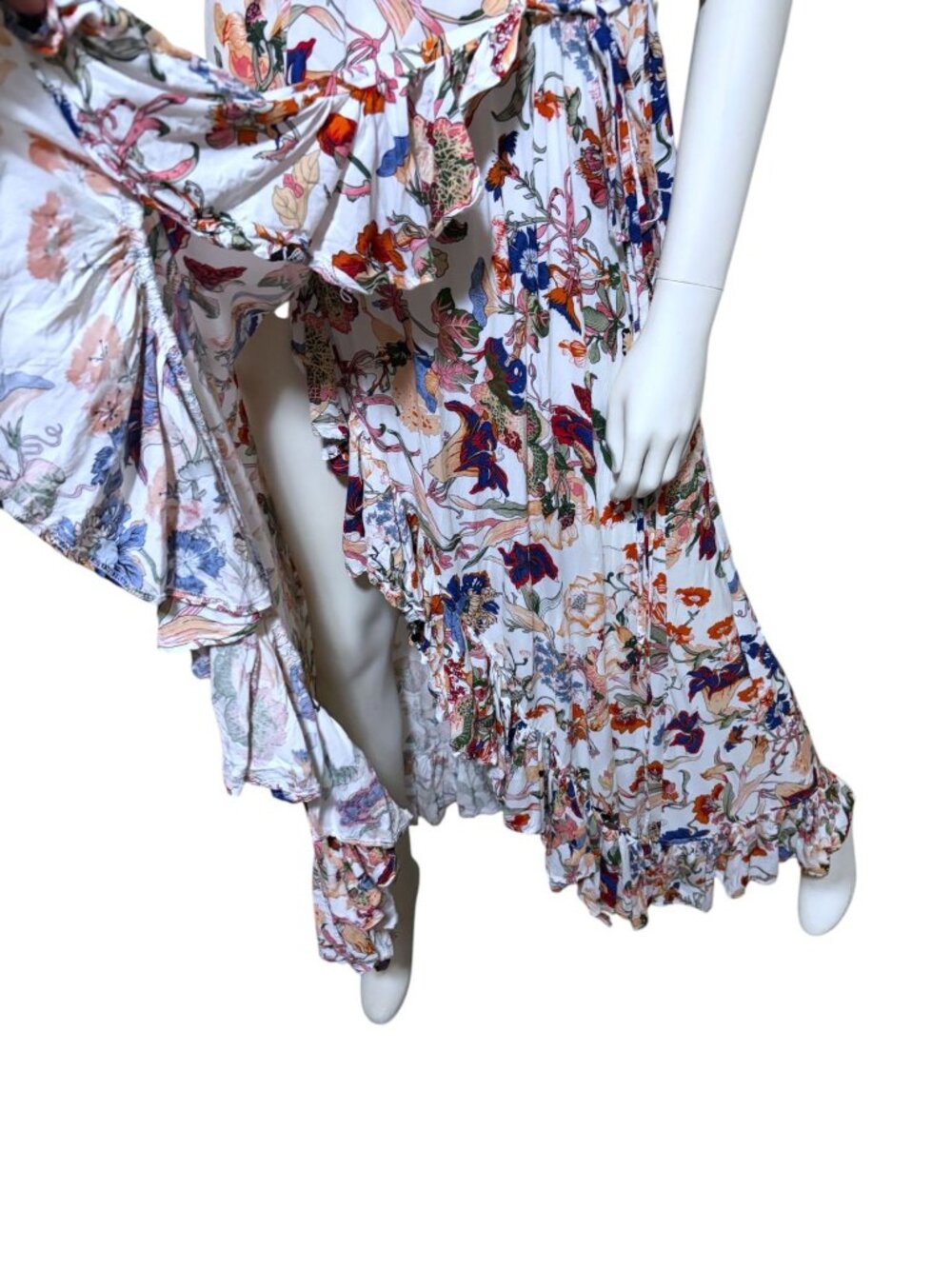 Bali Elf Asymmetric Sundress XXL Wrap Flutter Sleeves Ruffle Handmade Wedding - Picture 3 of 15
